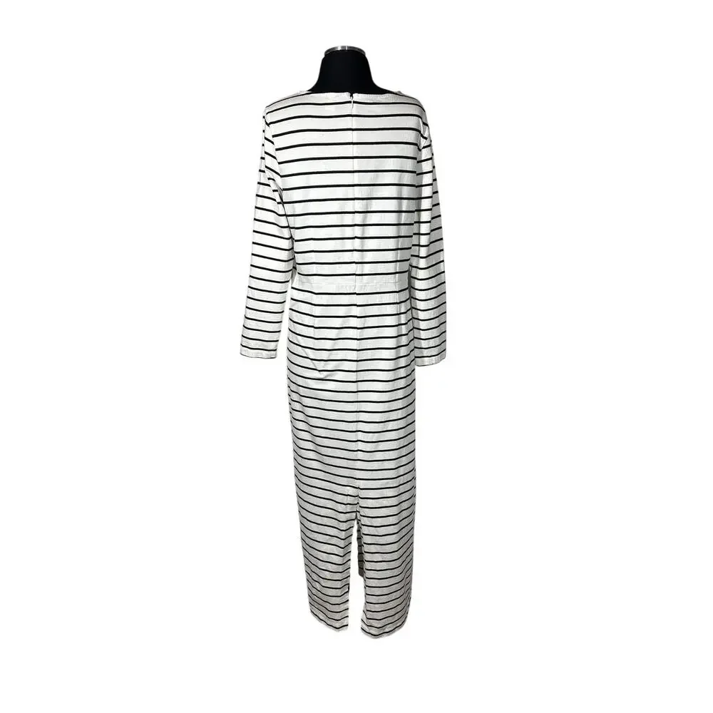 J. Crew Long Sleeve Maxi Dress Sz XL Cotton Stripes Nautical Modest Black White